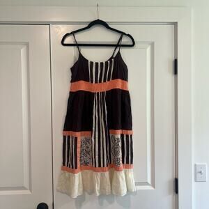 Vintage Free People Women's 100% Cotton Mini‎ Dress Brown Pink Size Small